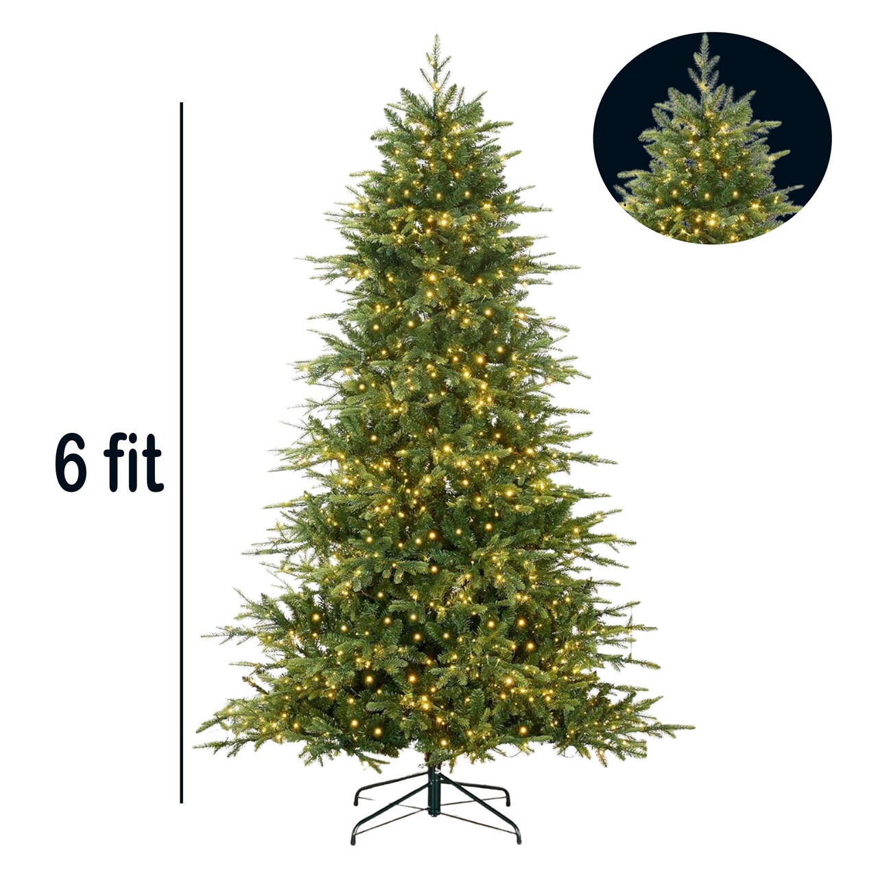 6ft Pre-Lit Noble Fir Christmas Tree with 600 Twinkling Micro LED Lights